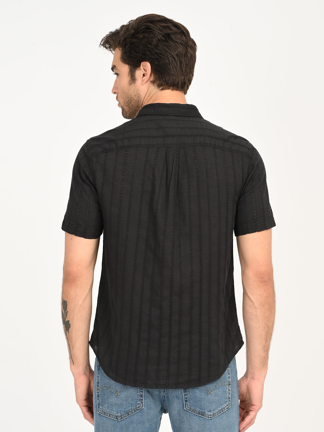Men's Textured Black Slim Fit Shirt