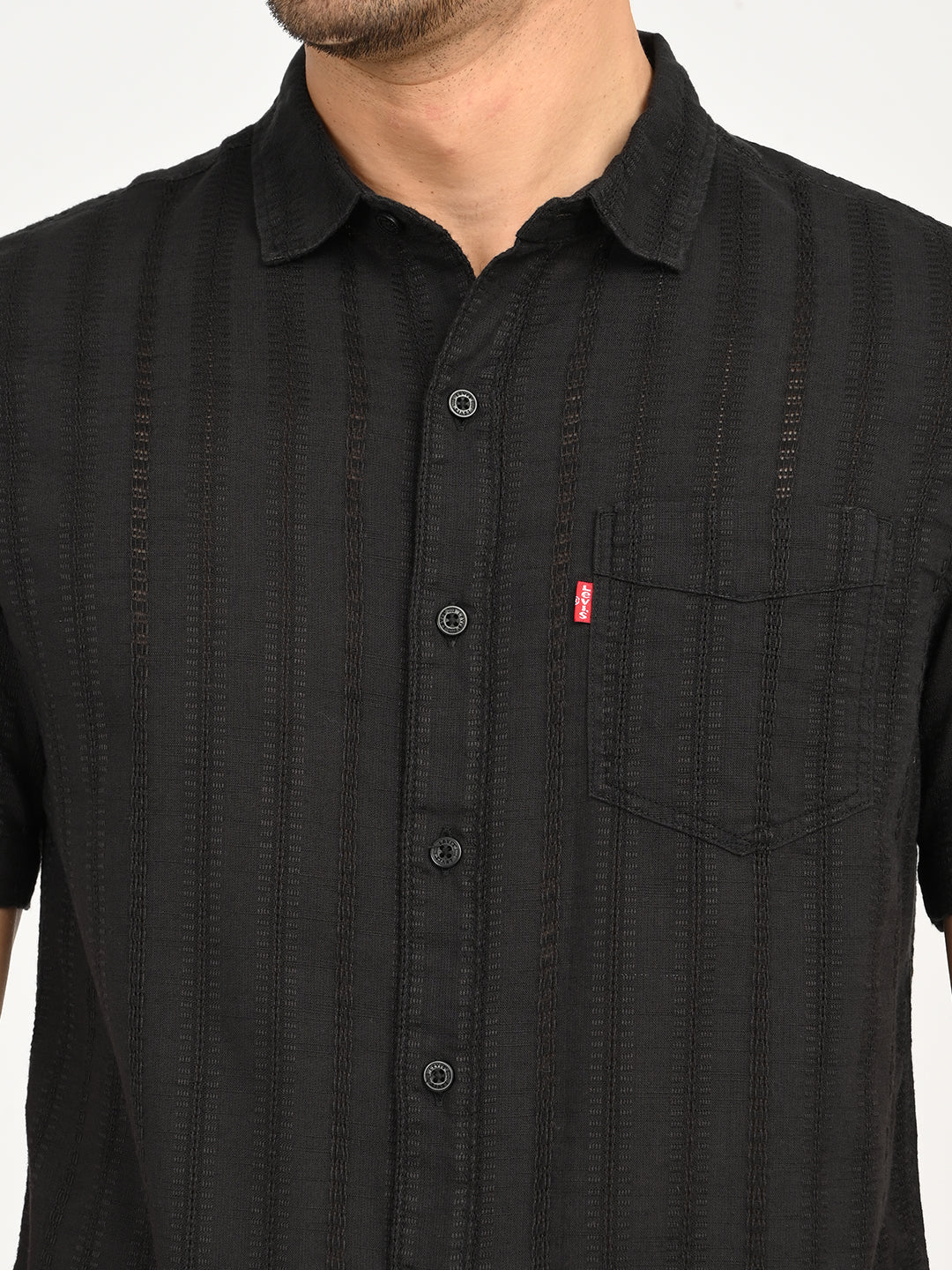 Men's Textured Black Slim Fit Shirt