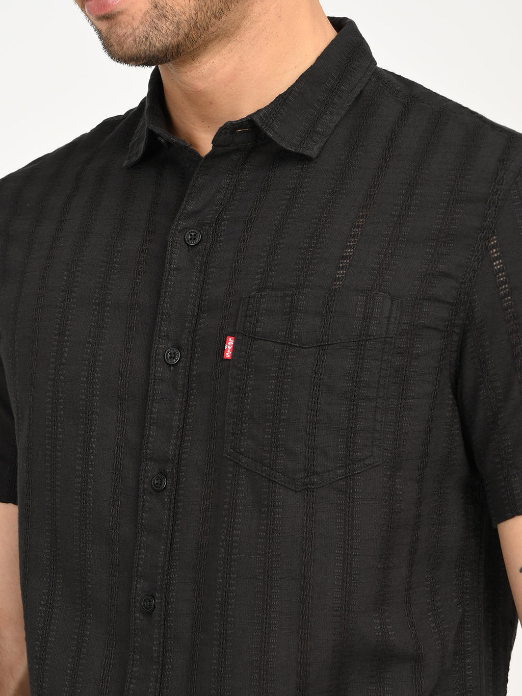Men's Textured Black Slim Fit Shirt