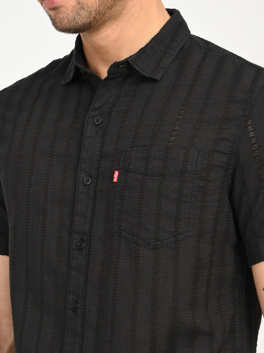 Men's Textured Black Slim Fit Shirt