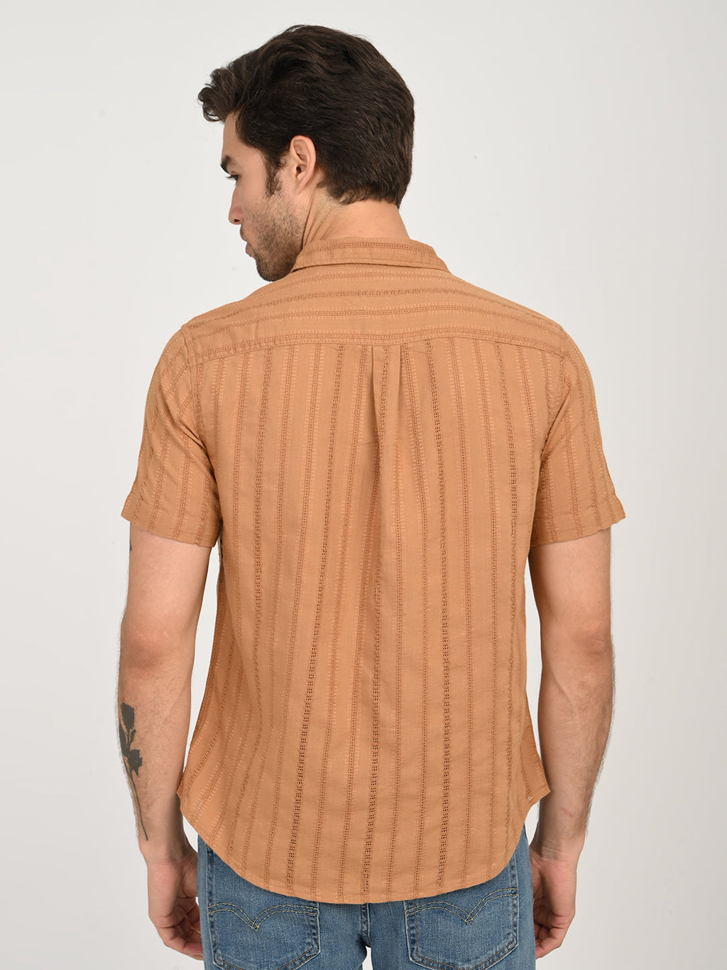 Men's Textured Light Brown Slim Fit Shirt