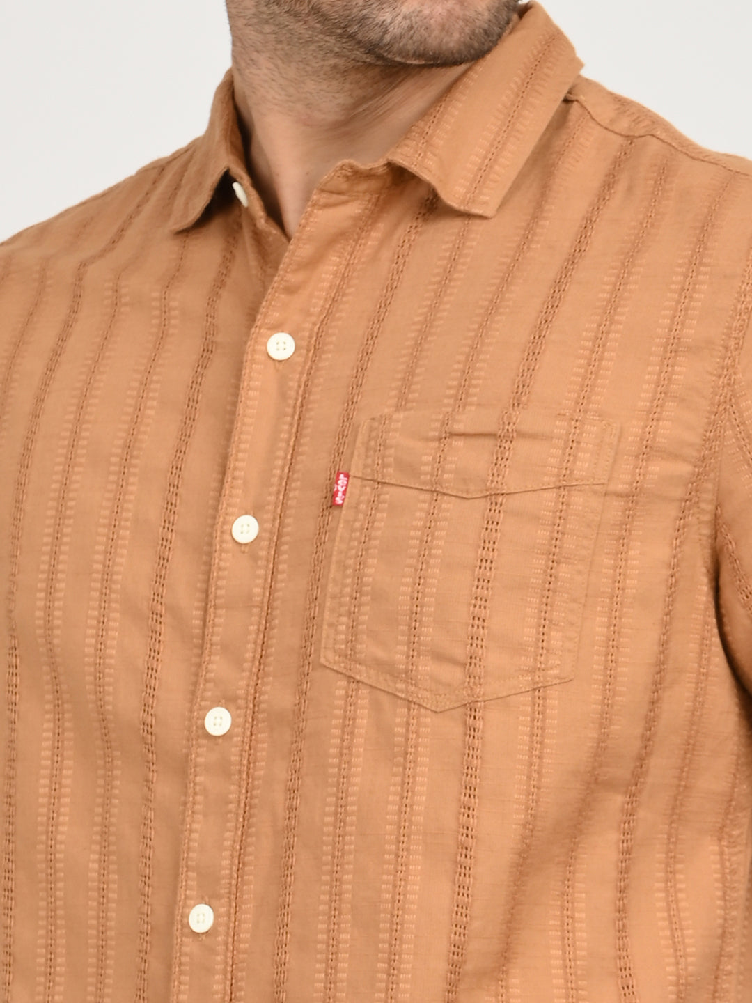 Men's Textured Light Brown Slim Fit Shirt