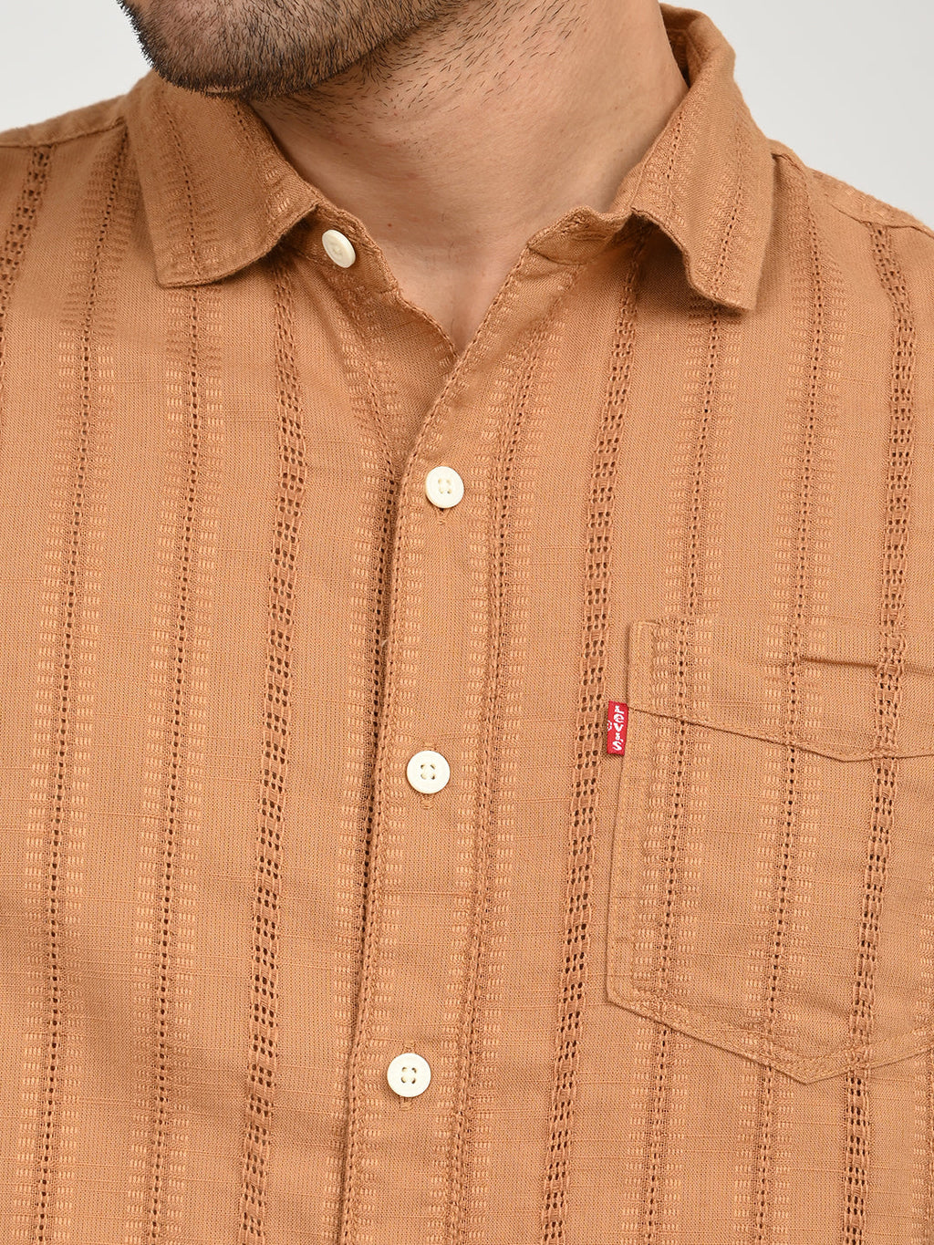 Men's Textured Light Brown Slim Fit Shirt
