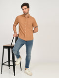 Men's Textured Light Brown Slim Fit Shirt