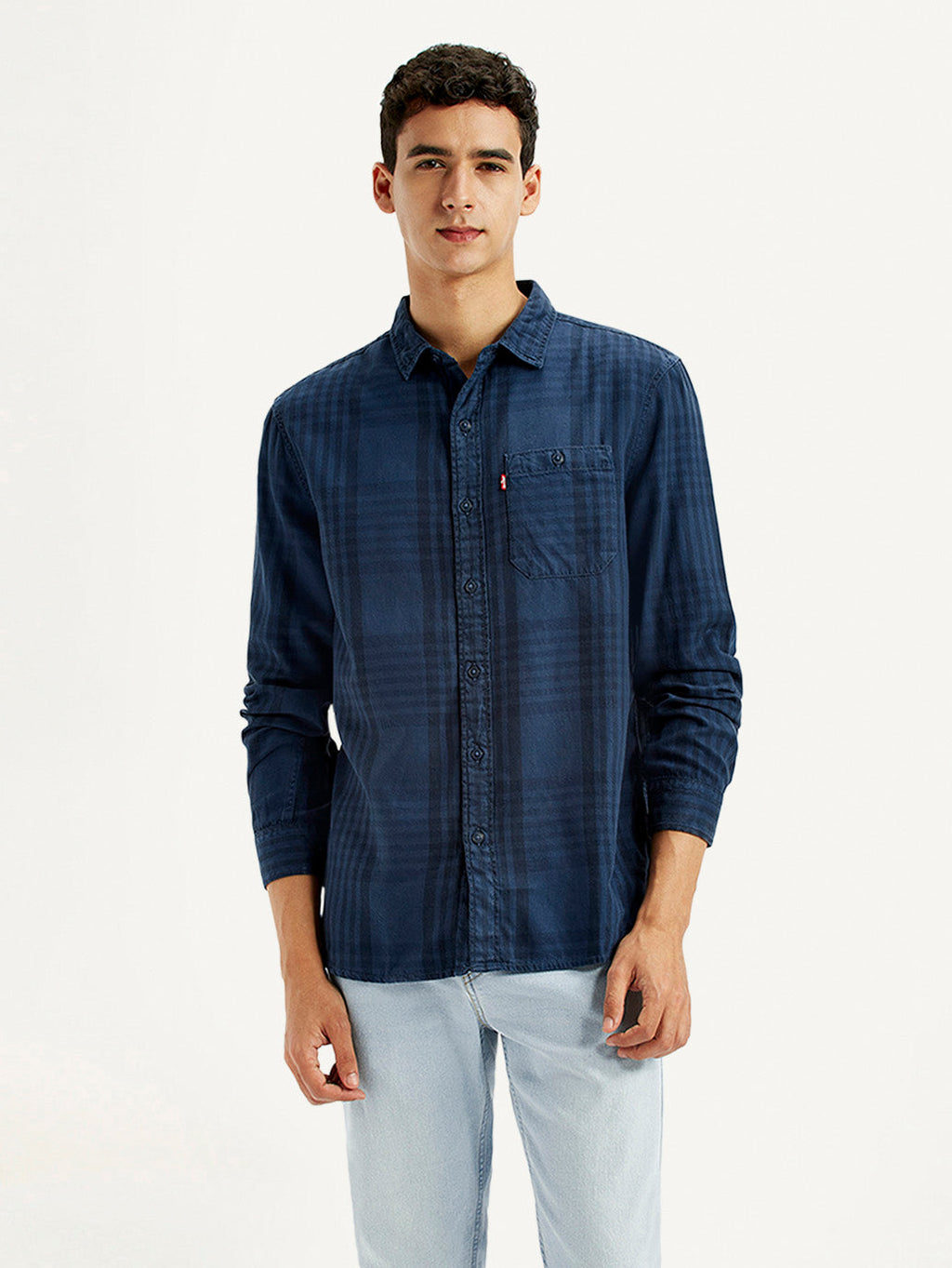Men's Checkered Dark Blue Slim Fit Shirt