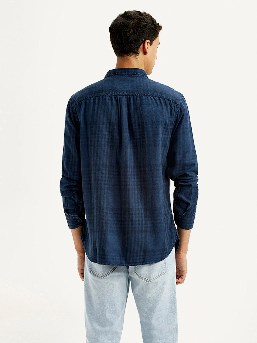 Men's Checkered Dark Blue Slim Fit Shirt