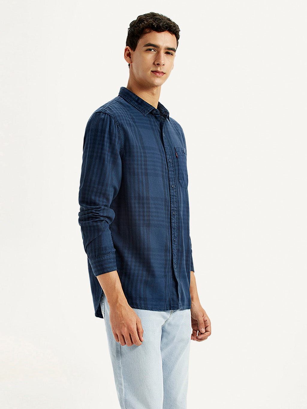 Men's Checkered Dark Blue Slim Fit Shirt