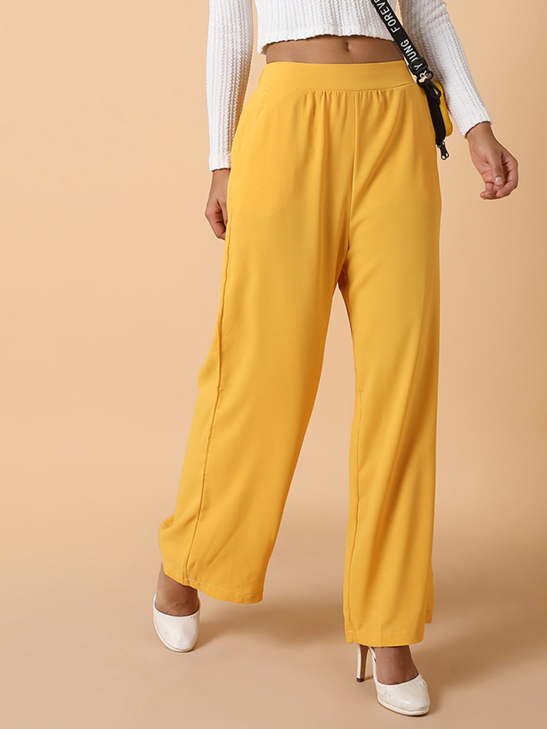 Women's Mustard Comfort Slim Fit Trousers