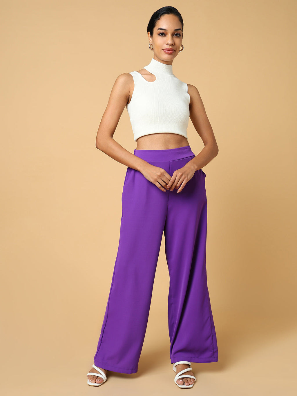 Women's Purple Comfort Slim Fit Trousers