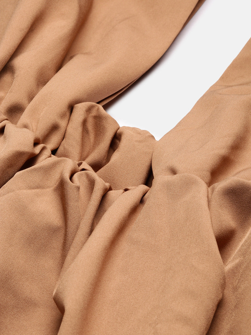 Women's Brown Solid Square Neck Synthetic Crepe Top