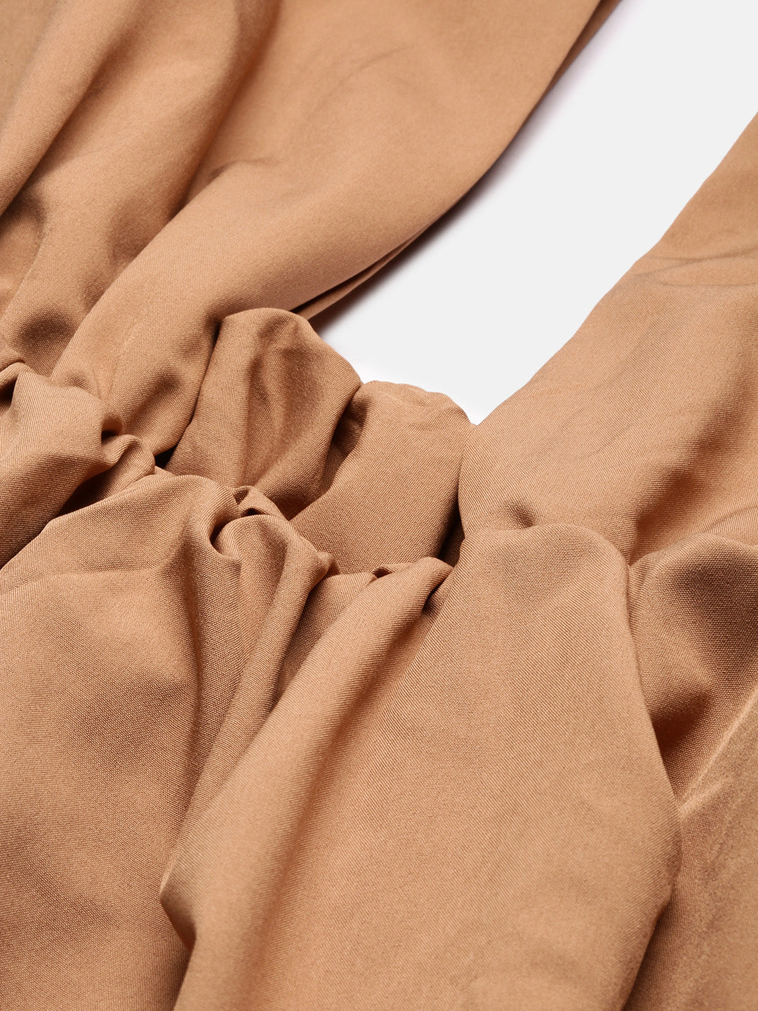 Women's Brown Solid Square Neck Synthetic Crepe Top