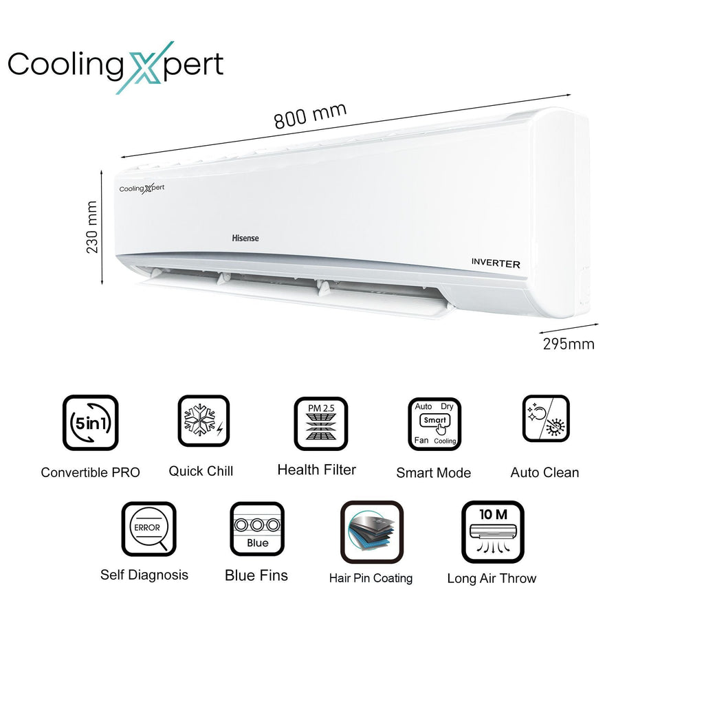 Hisense Cooling Expert 5 in 1 Convertible 1 Ton 3 Star Inverter Split AC with Auto Cleanser (Copper Condenser, ATC353HIB)