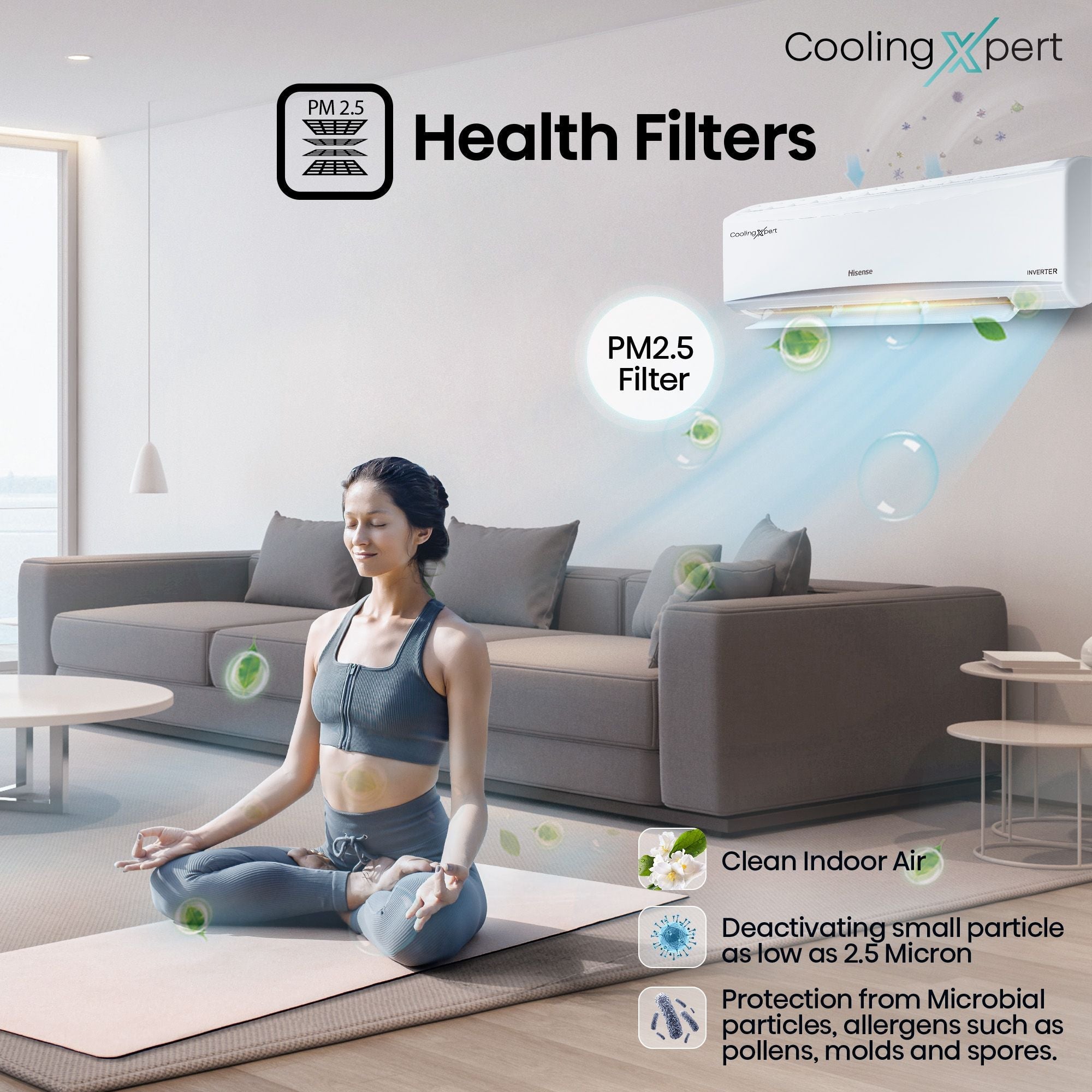 Hisense Cooling Expert 5 in 1 Convertible 1 Ton 3 Star Inverter Split AC with Auto Cleanser (Copper Condenser, ATC353HIB)