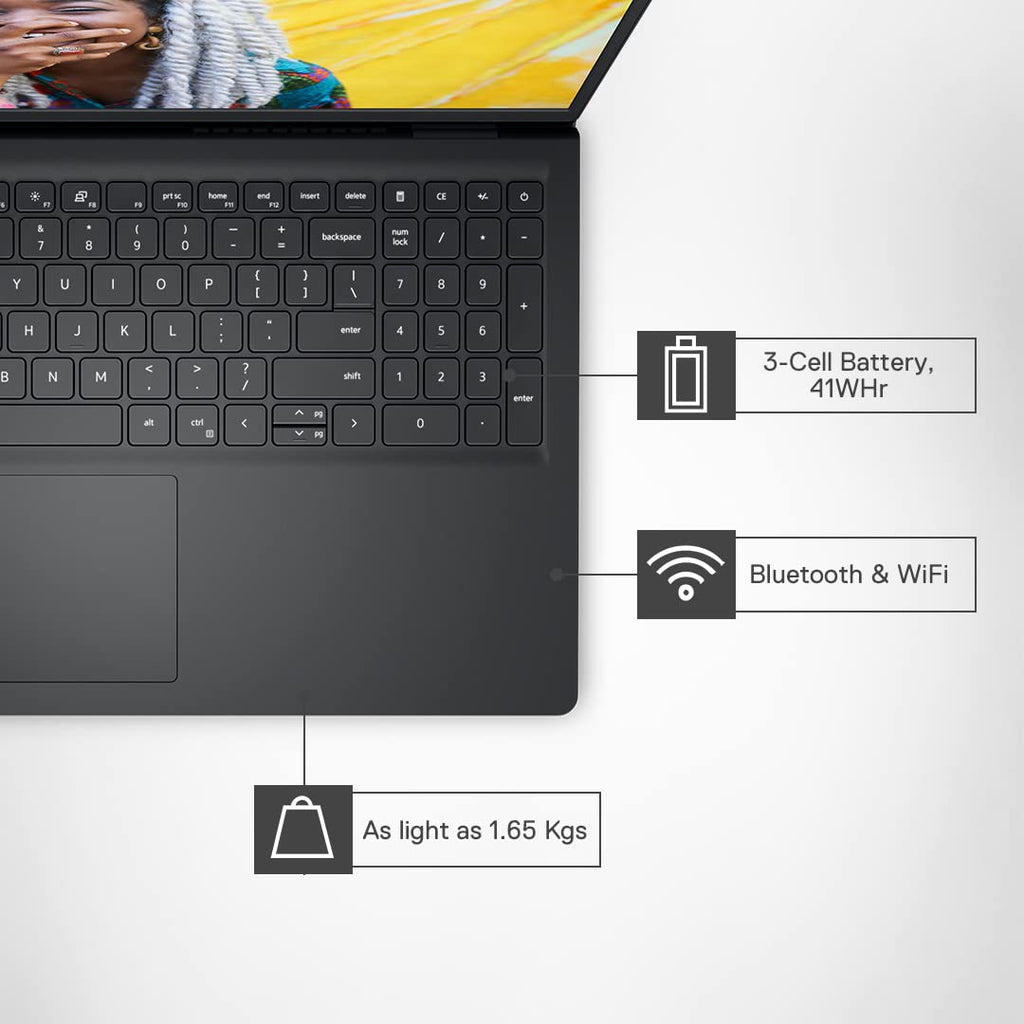 DELL Inspiron 15 3520 Intel Core i3 12th Gen Notebook Laptop (8GB, 512GB SSD, Windows 11 Home, 15.6 inch Full HD Display, MS Office 2021, Carbon Black, 1.85 KG)
