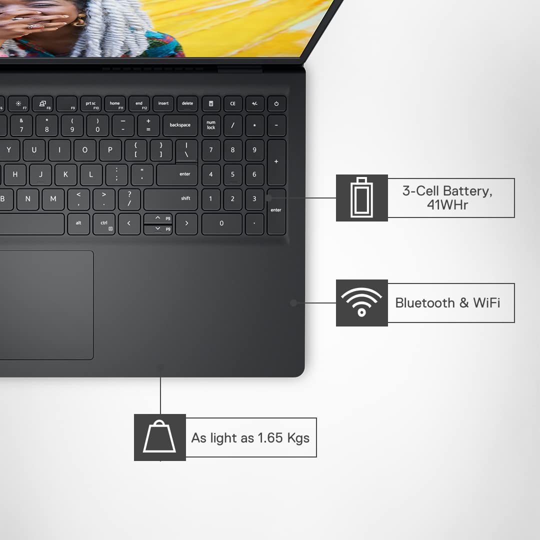 DELL Inspiron 15 3520 Intel Core i3 12th Gen Notebook Laptop (8GB, 512GB SSD, Windows 11 Home, 15.6 inch Full HD Display, MS Office 2021, Carbon Black, 1.85 KG)