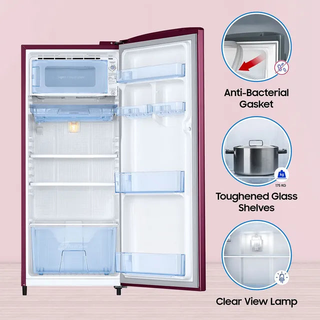 Samsung 183 L, 3 Star, Digital Inverter, Direct-Cool Single Door Refrigerator (RR20C1723R8/HL, Blooming Saffron Red)