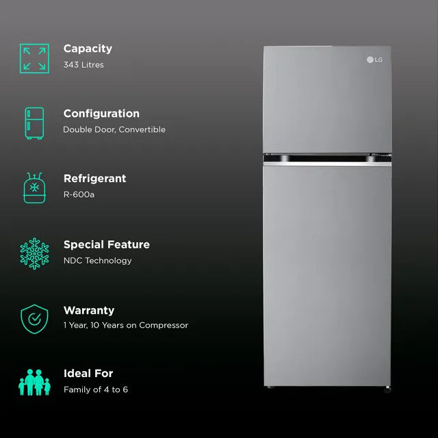 LG 343 Litres 2 Star Frost Free Double Door Convertible Refrigerator(GL-S382SUSY.AUSZEBN, Urban Steel)