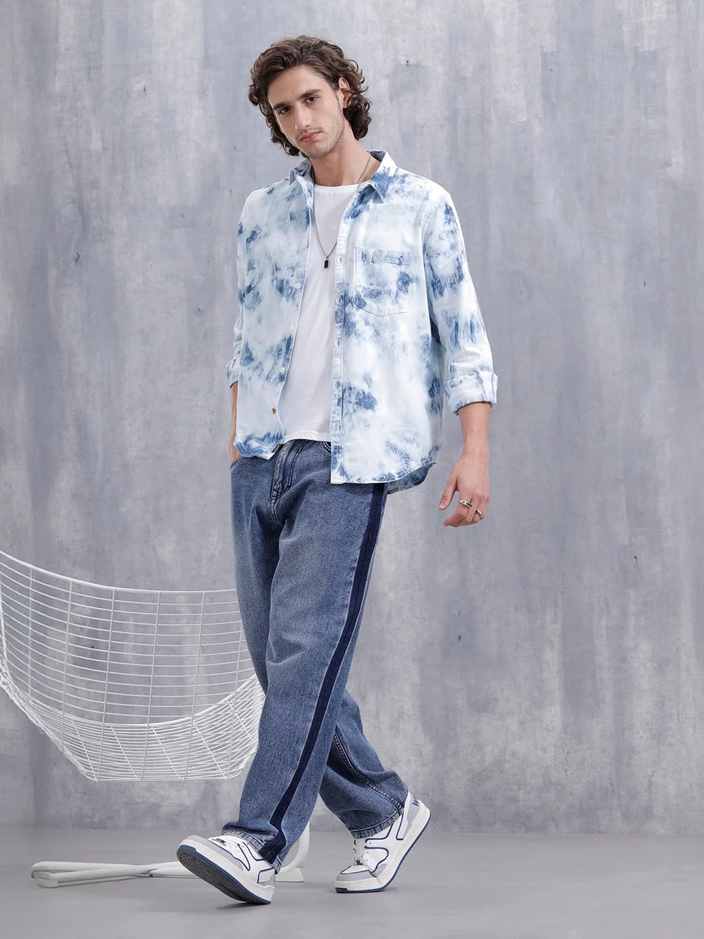 Ice Cloud Wash Slim Fit Denim Shirt | Blue