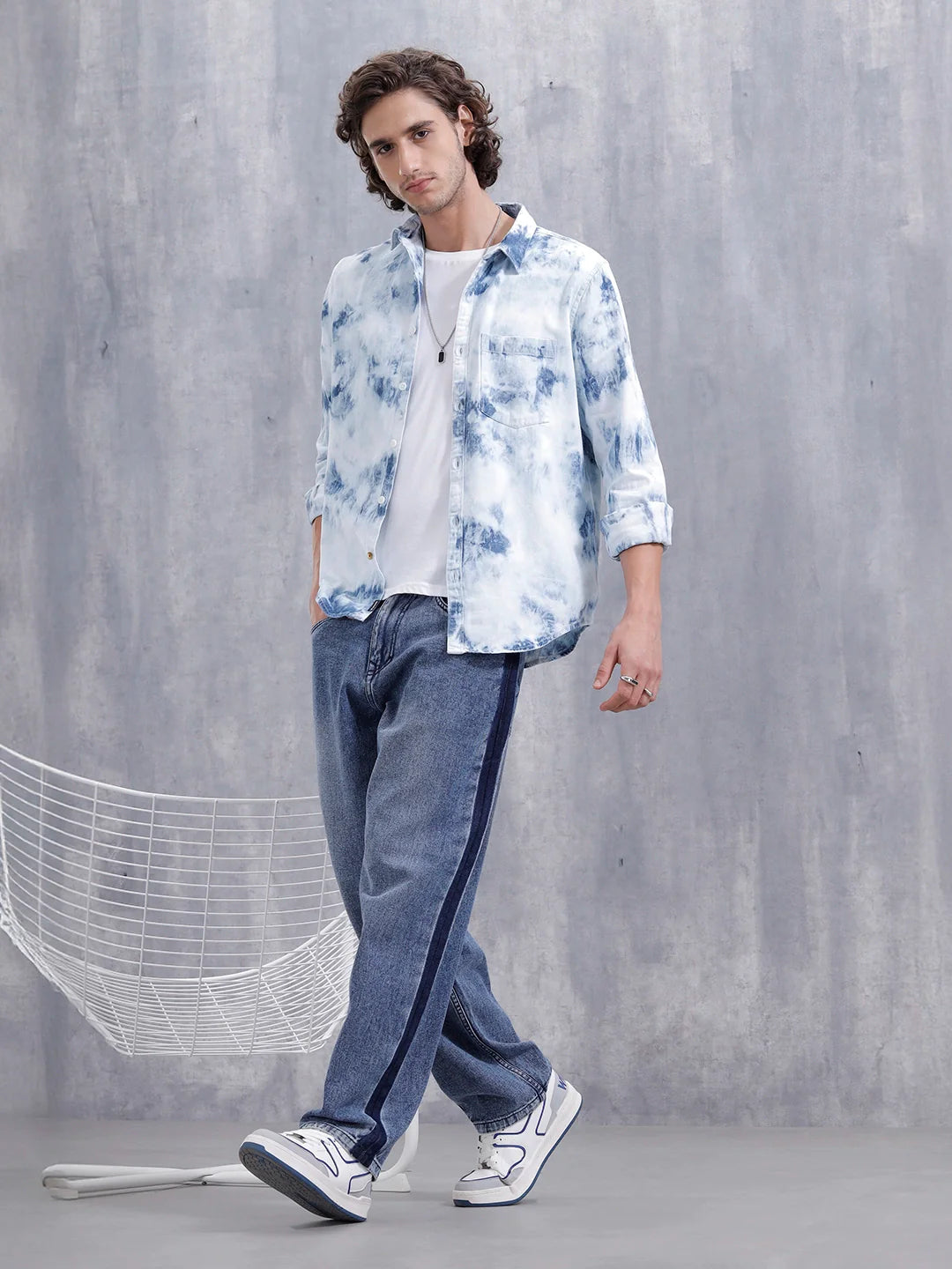 Ice Cloud Wash Slim Fit Denim Shirt | Blue
