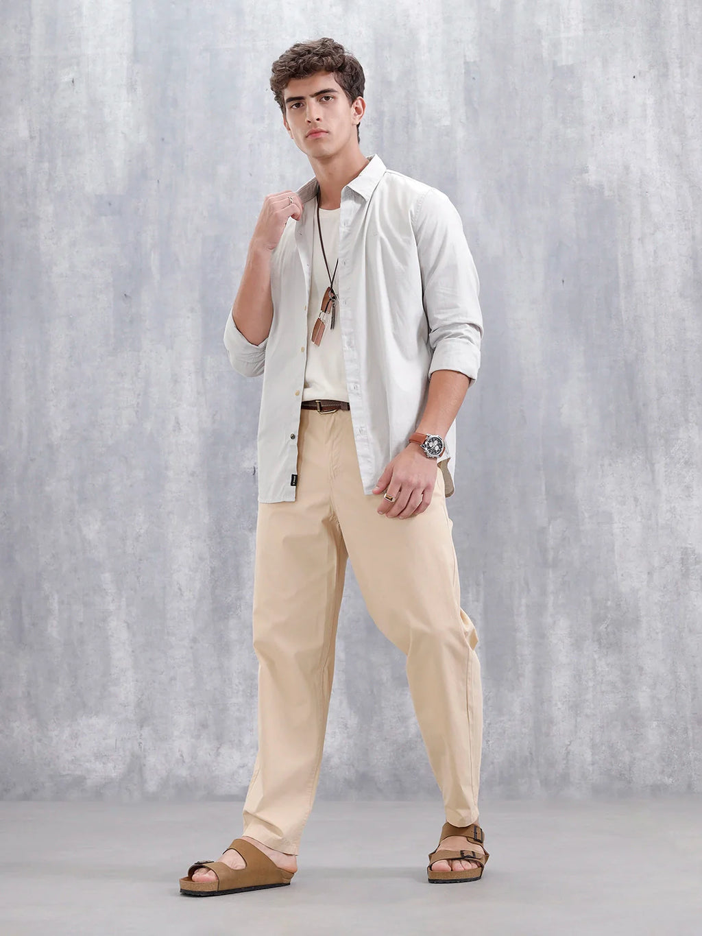 Men'S Casual Solid Slim Fit Shirt  | Beige