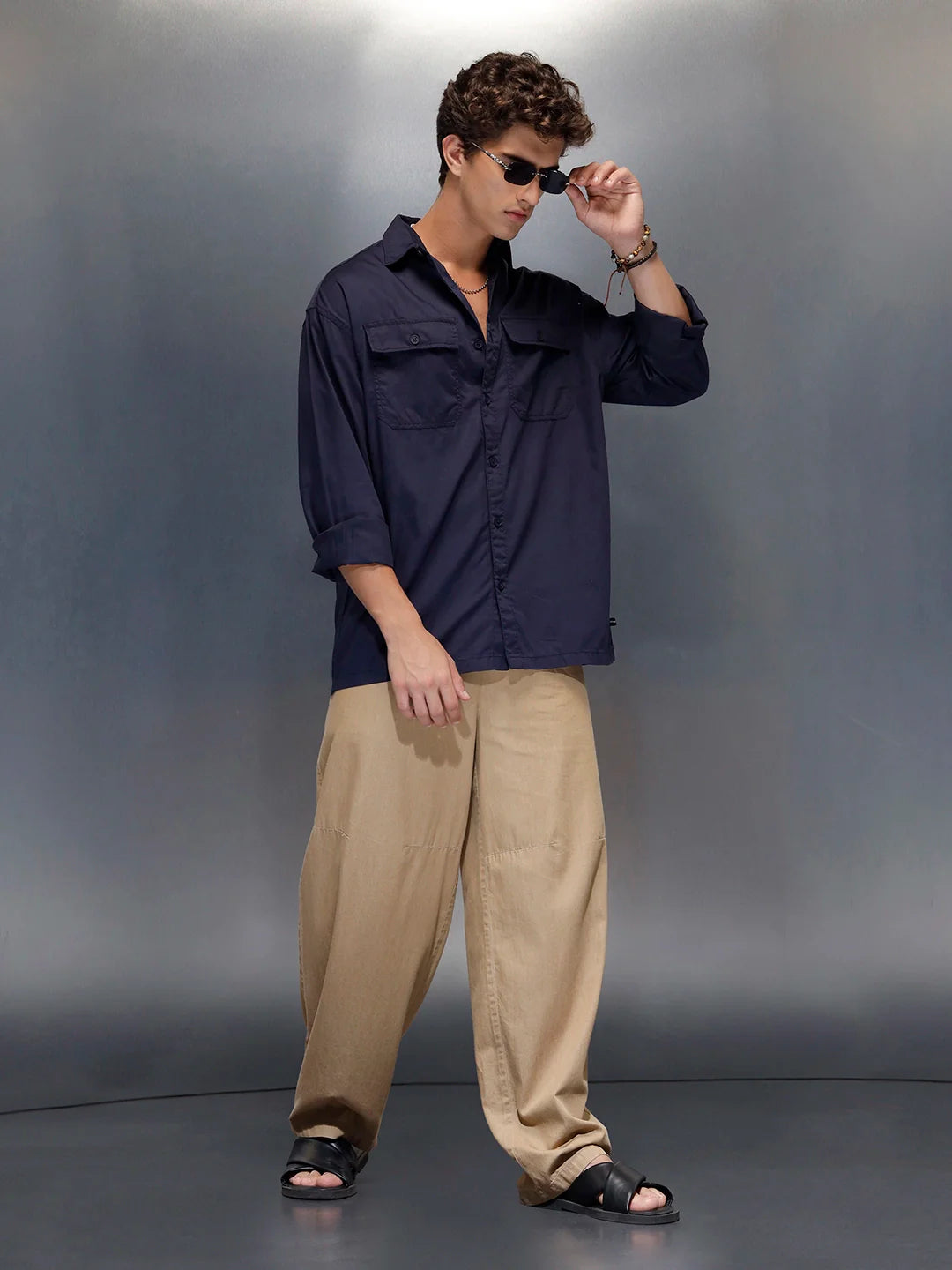 Men's oversize dual pocket shirt  | Navy Blue