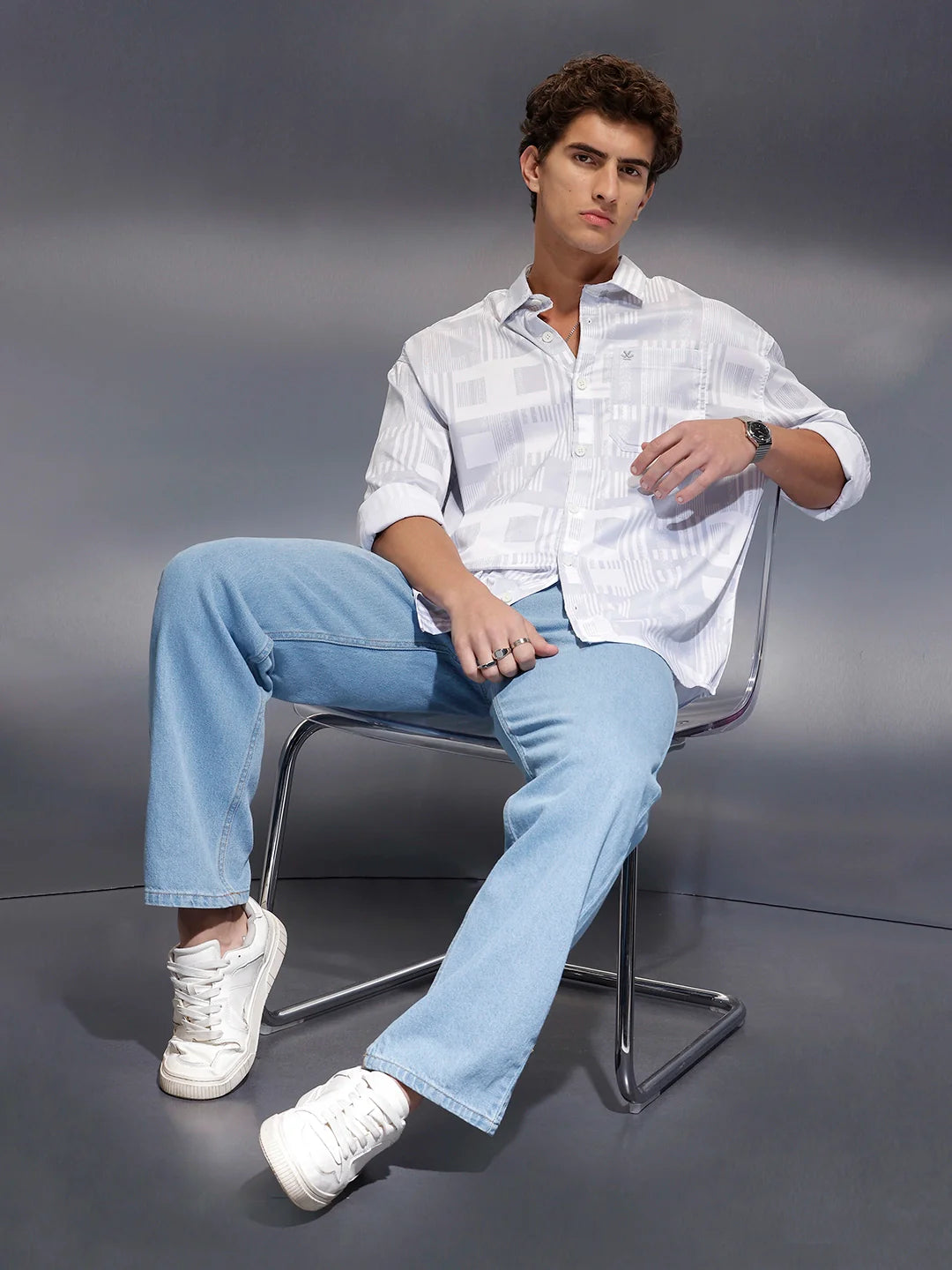 Men's Casual Oversized Abstract Printed Shirt  |  Grey