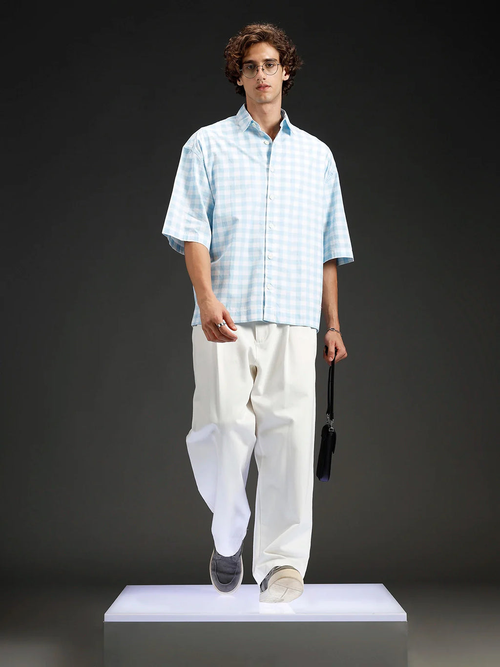 men's causal checkered pattern shirt | Blue
