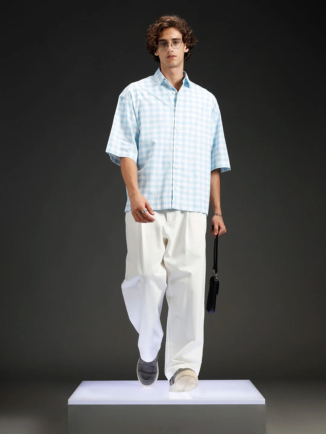 men's causal checkered pattern shirt | Blue