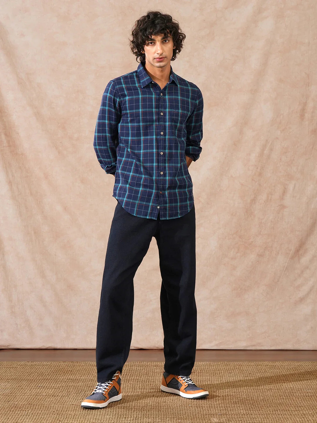 Textured Checks Dobby Shirt  | Navy Blue