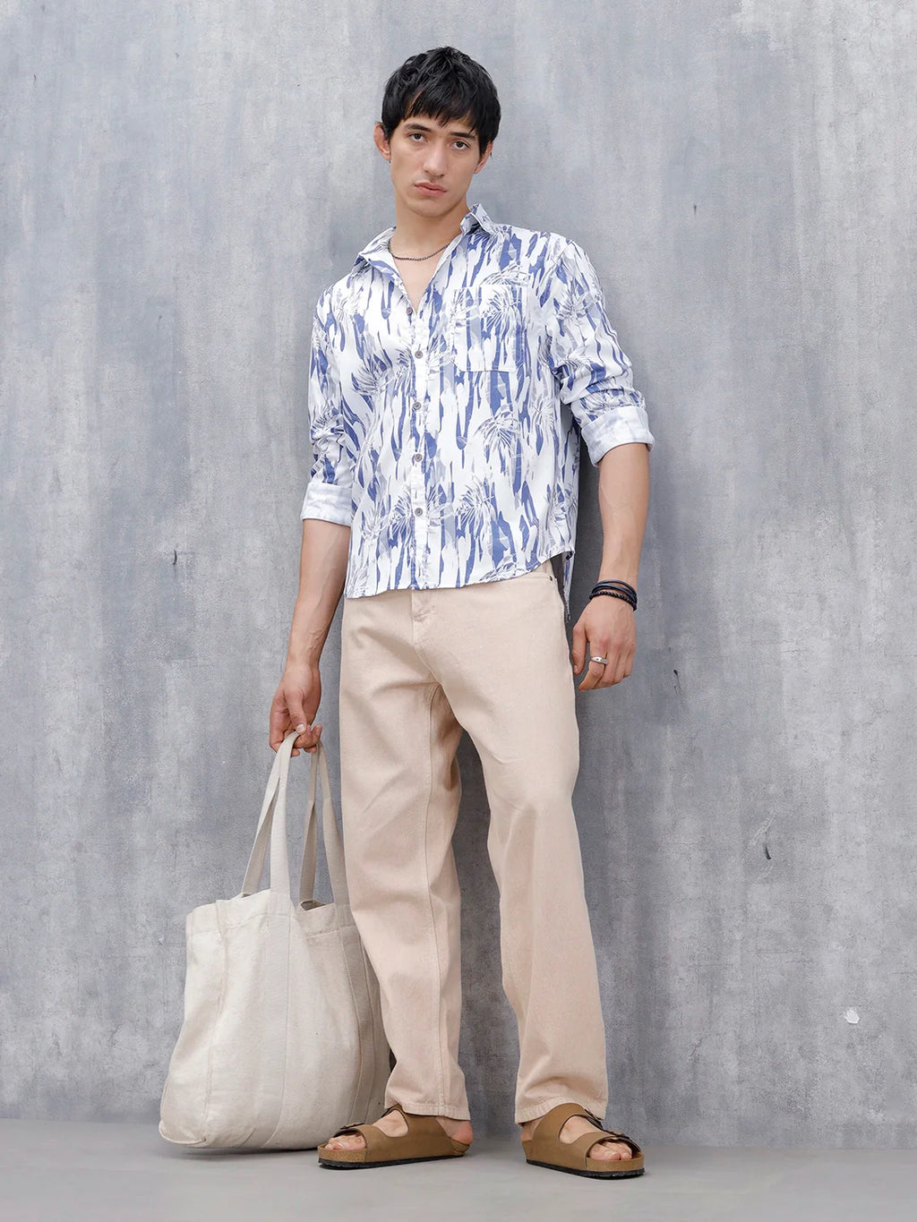 Wrogn Men's Printed Casual Shirt | Blue
