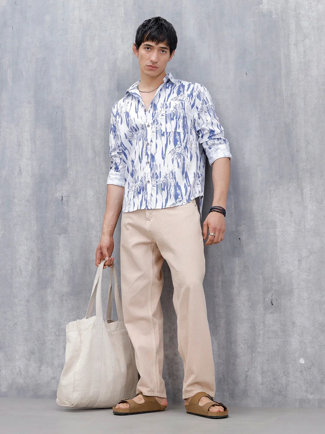 Wrogn Men's Printed Casual Shirt | Blue