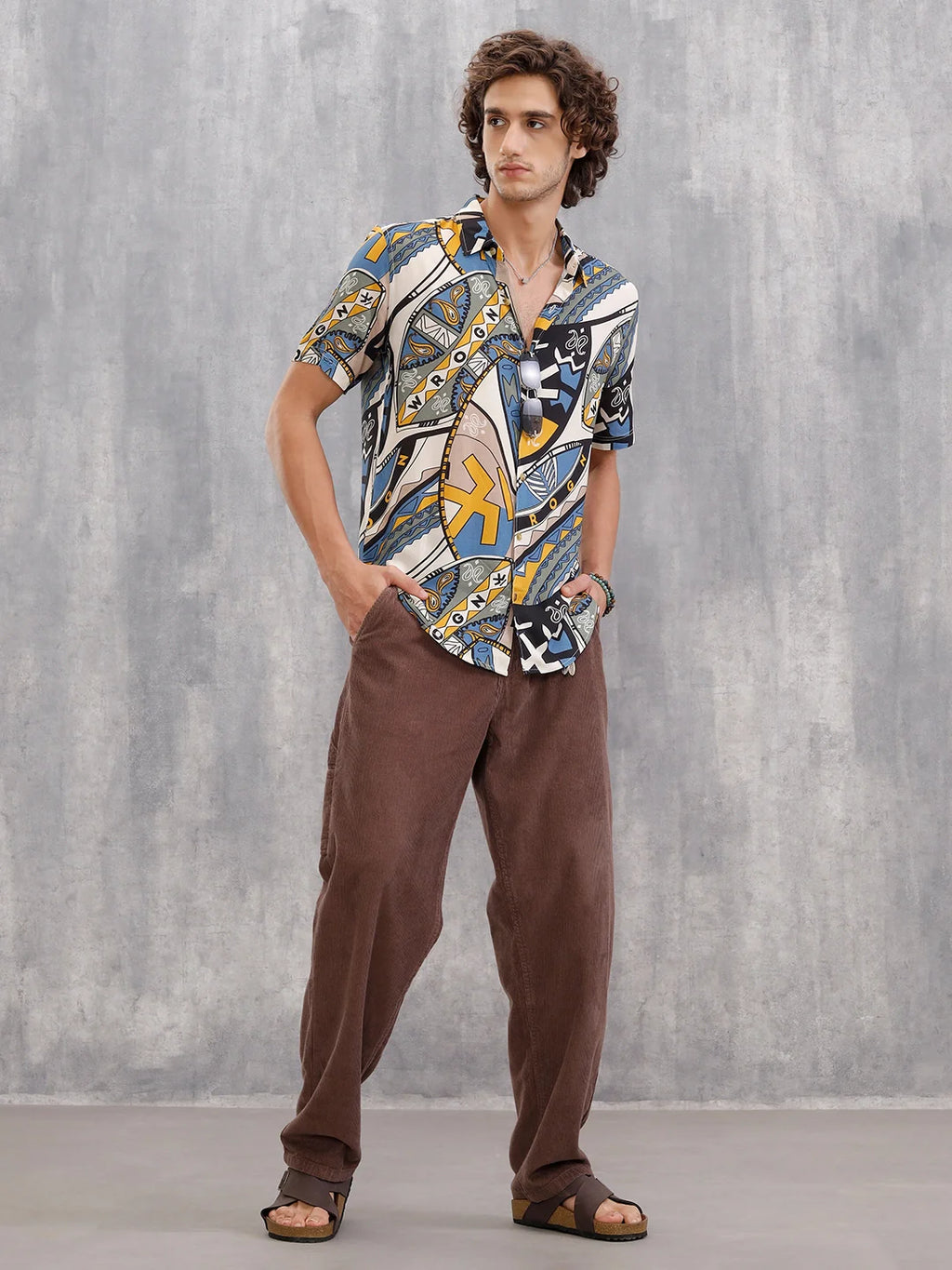 Fluid Viscose Shirt With Abstract Aop  |  Blue