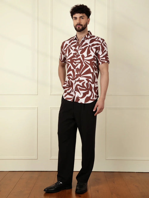 AOP Flowy Viscose Shirt | Brown