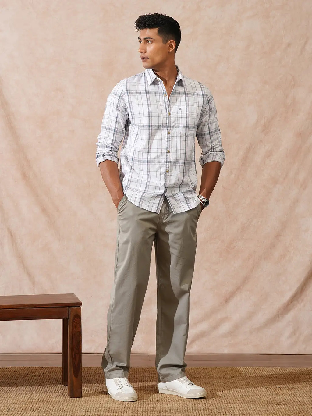 Textured Checks Slim Fit Shirt | Grey