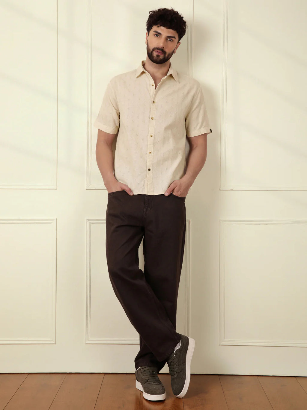 Textured Short Sleeve Shirt | Off White