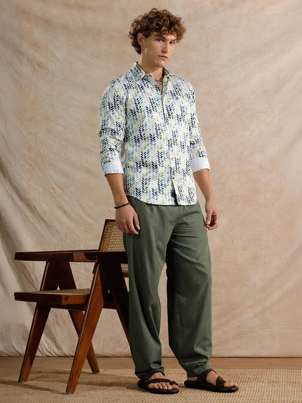 Printed Satin Slim Fit Shirt | White
