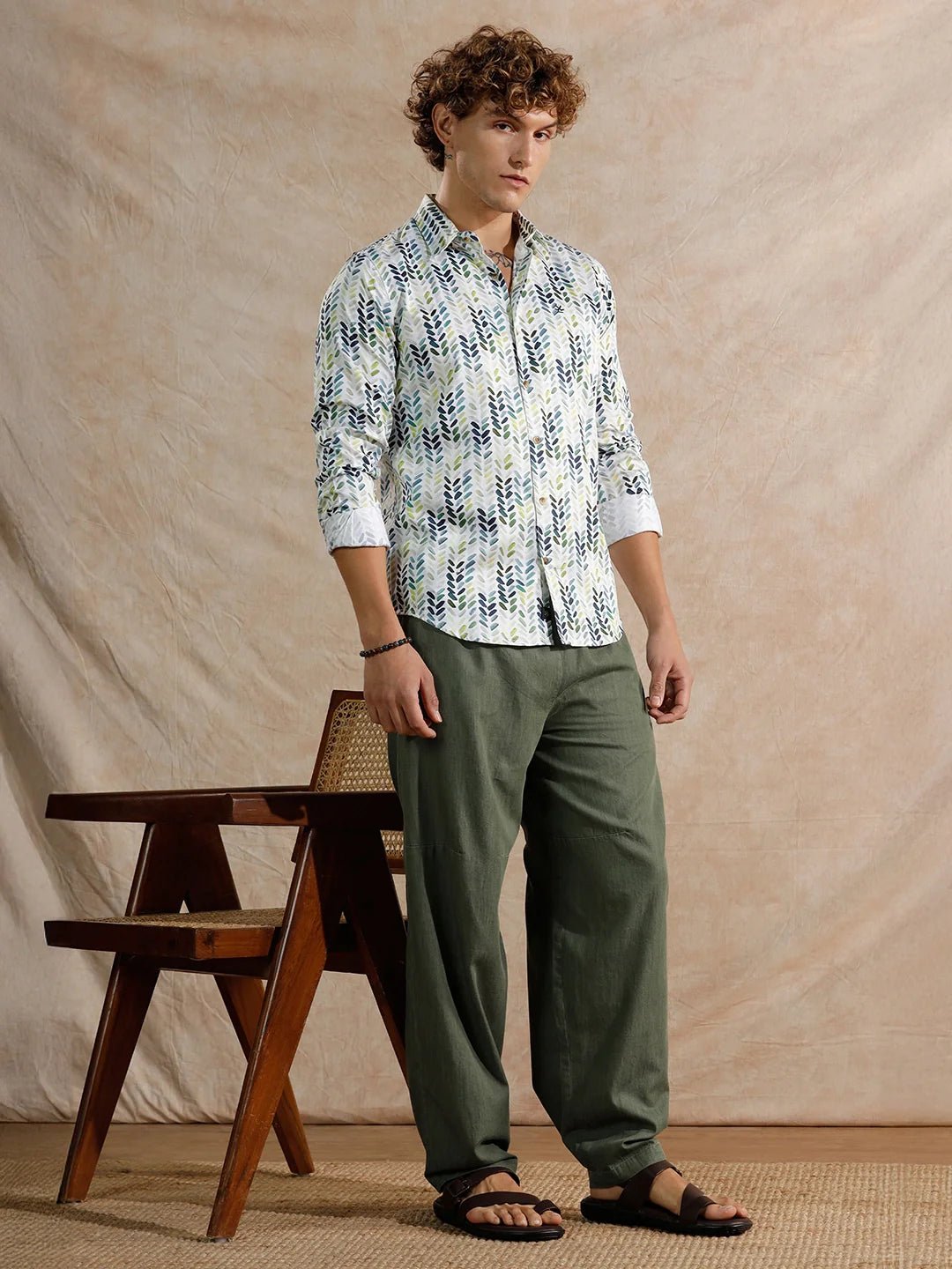Printed Satin Slim Fit Shirt | White