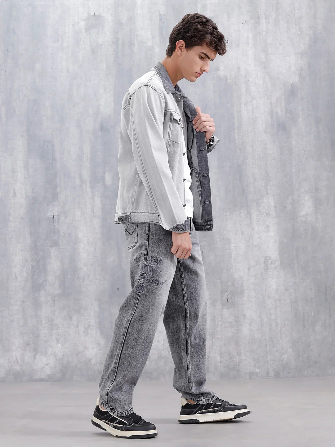 Men Casual Anti Fit Jeans With Embroidery  | Grey