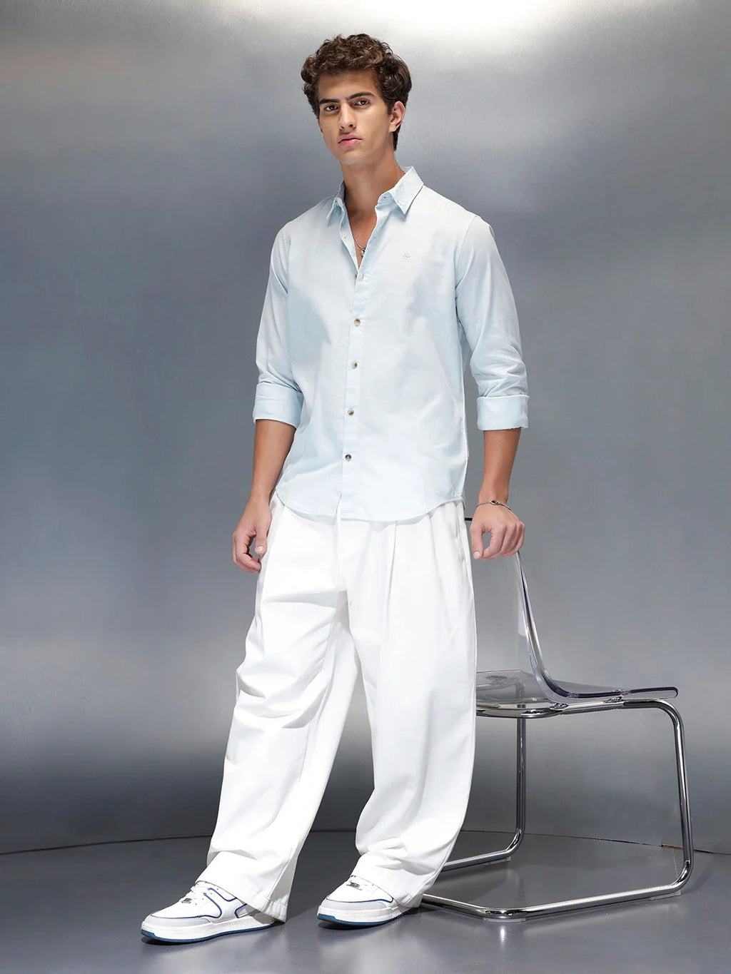 Tailored Slim Fit Casual Shirt for Men | Light Blue
