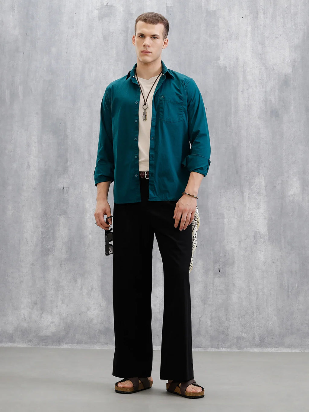 Solid Lycra Blend Shirt | Teal
