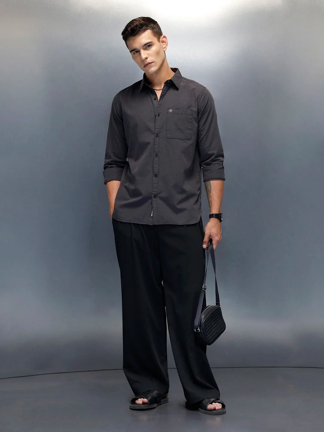 Wrogn Abstract Printed Comfort Fit Shirt | Dark Grey