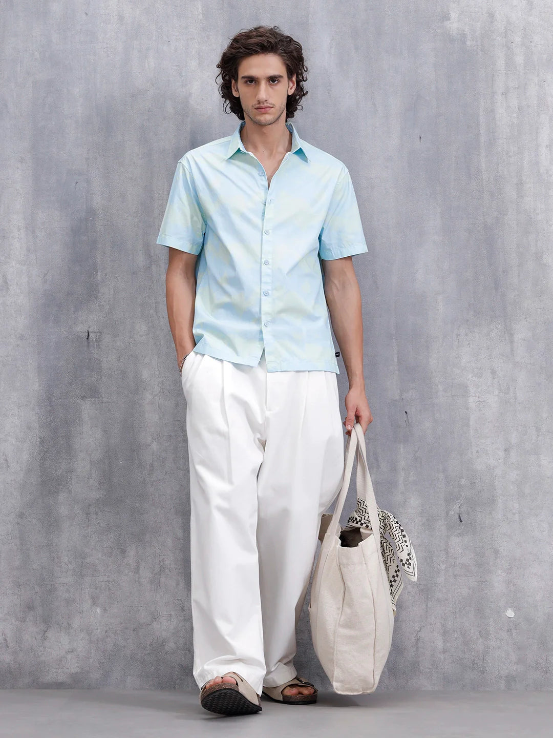 Pastel Aop Printed Comfort Fit Spread Collar Shirt | Blue