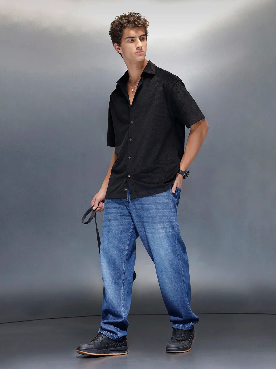 Men's casual oversize half sleeve shirt  | Black