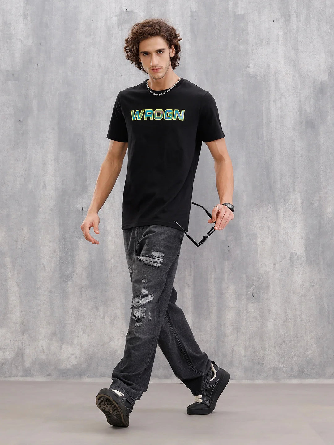 Holographic Transfer Brand Carrier Crew Neck T-Shirt  |  Black