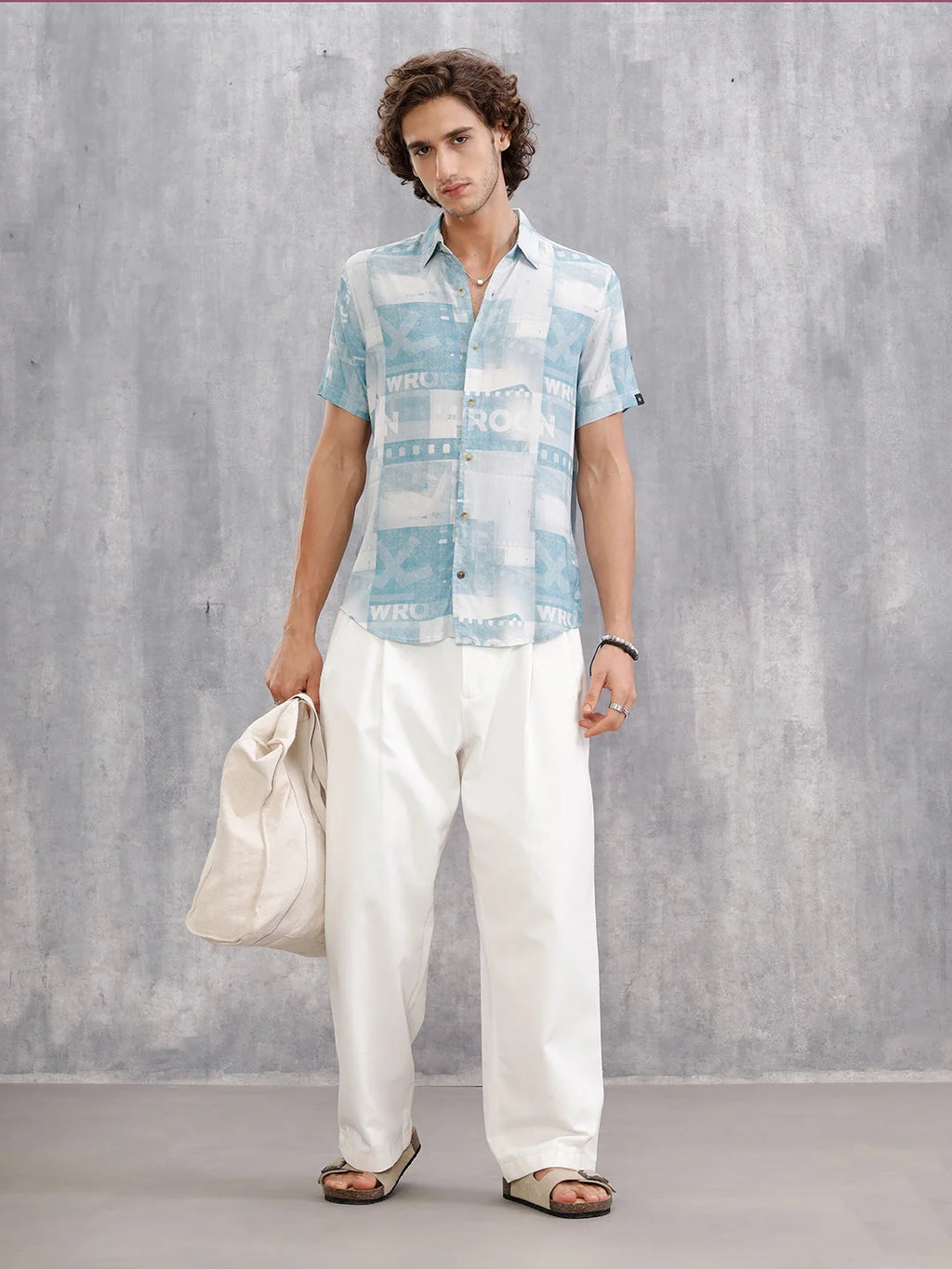 Fluid Viscose Shirt With Photo Reel Print  |  Blue