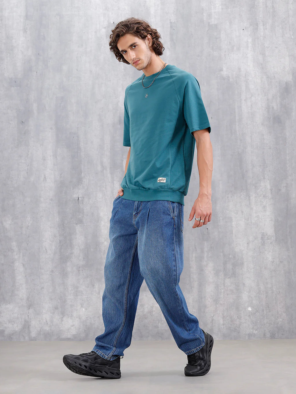 Solid Oversized Crew Neck T-shirt | Teal