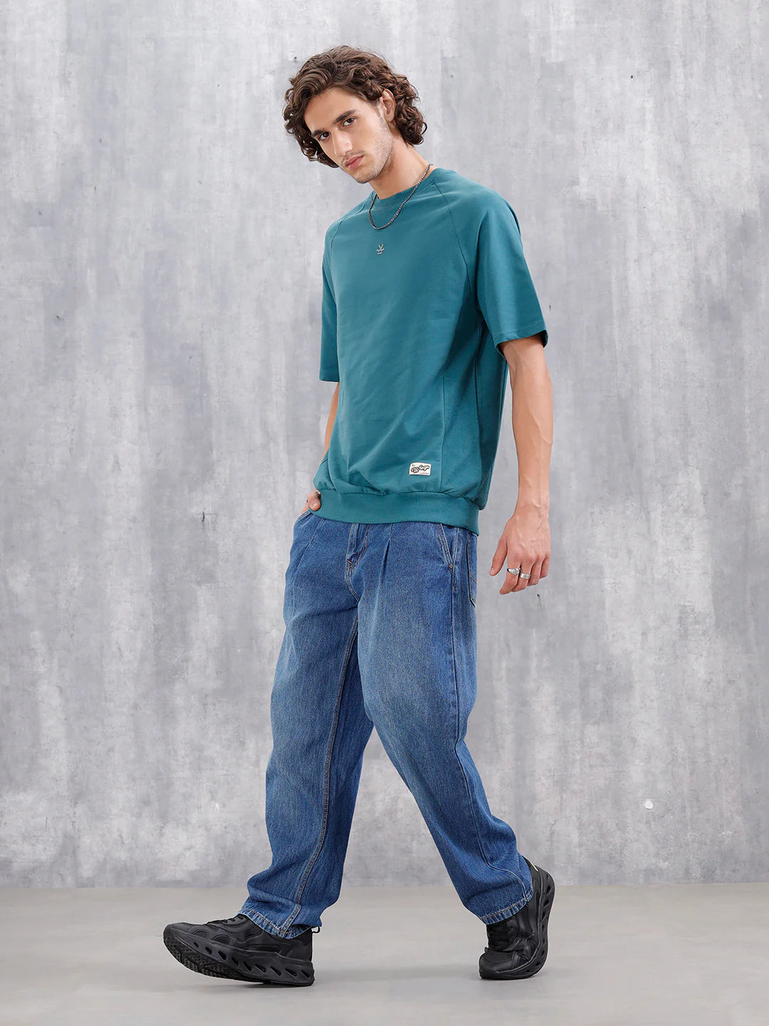 Solid Oversized Crew Neck T-shirt | Teal