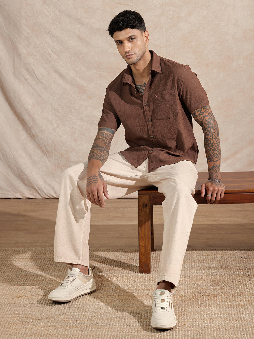 Textured Comfort Fit Shirt | Dark Khakhi