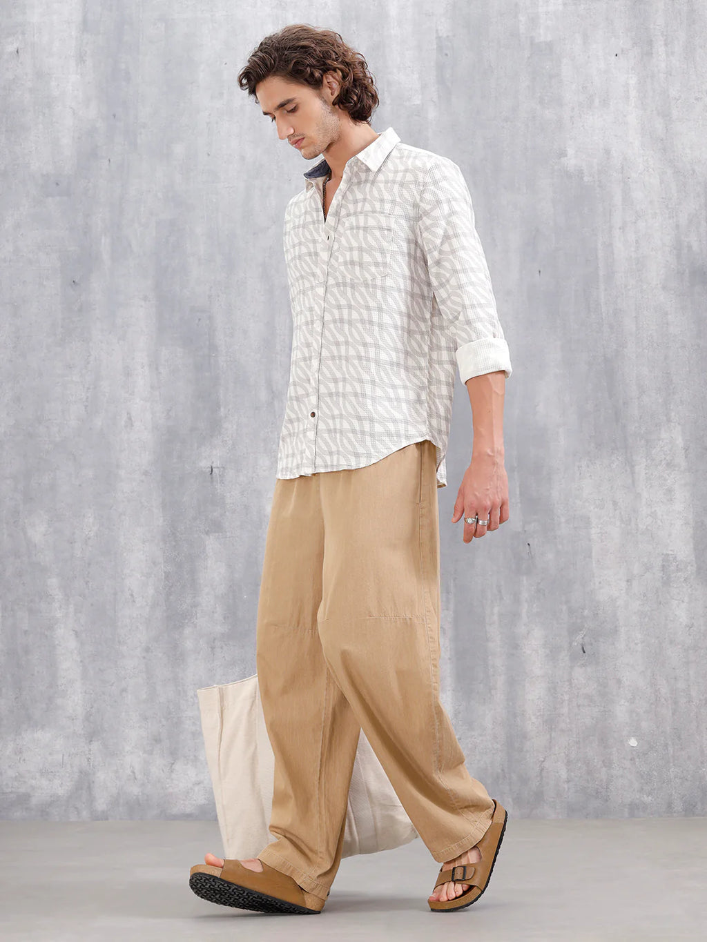 Textured Printed Slim Fit Shirt | Off White