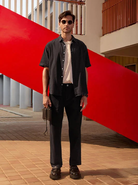 Textured Comfort Fit Shirt | Black